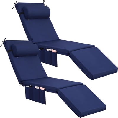 2-delige Chaise Lounge Tuinkussen Set - Waterdicht Ligbedkussen voor Buitenmeubilair met Zijvakken