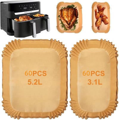 Bakpapier airfryer - Bakpapiervellen - Geschikt voor Philips Dual Basket Airfryer 3000-serie en 5000-serie (6L/3L) – modellen NA350/300 en NA550/500 - 120 Stuks - Airfryer Wegwerpbakjes - Geschikt voor Philips 9L heteluchtfriteuse
