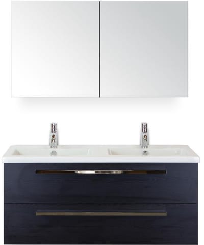 Seville Badmeubelset 120 cm - 2 Laden Black Oak - Wastafel Djazz Dubbel met Spiegelkast