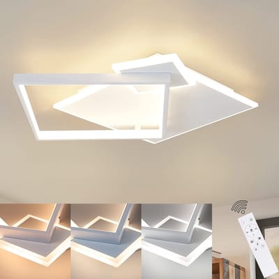 NETTLIFE Plafondlamp LED - vierkant - Wit - 3-Lichts - 3000-6000K Dimbaar - Metaal - 50W - Moderne Keukenverlichting - met Afstandsbediening - voor Woonkamer | Slaapkamer | Eetkamer - 46cm