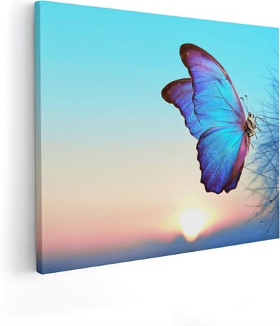 Artaza Canvas Schilderij Vlinder - 100x80 cm - Groot - Wanddecoratie Zonsondergang - Muurdecoratie Dieren - Schilderijen Op Canvas