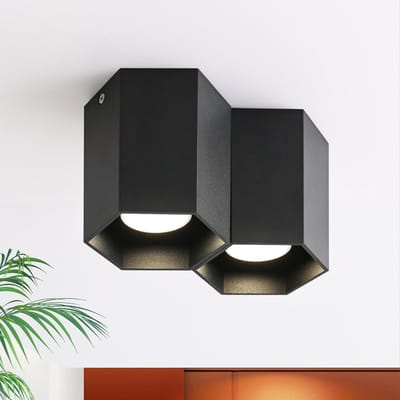 NETTLIFE Opbouwspot - 2-Lichts - Zwart - zeshoekig - GU10 Fitting - Plafondspot - Metaal - Moderne Plafondlamp - voor Woonkamer | Slaafkamer | Gang - Zonder Lichtborn
