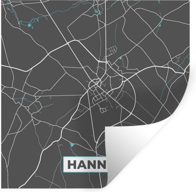 Muurstickers - Sticker Folie - België – Hannut – Stadskaart – Kaart – Blauw – Plattegrond - 100x100 cm - Plakfolie - Muurstickers Kinderkamer - Zelfklevend Behang XXL - Zelfklevend behangpapier - Stickerfolie
