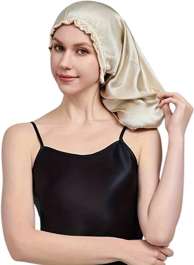 Livano Zijden Slaapmuts - Satijnen Nachtmuts - Silk Bonnet - Sleep Cap - Haarverzorging - Satin - Verstelbaar - Voor Zacht & Stralend Haar - Beige