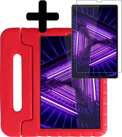 Hoes - Geschikt voor Lenovo Tab M10 FHD Plus (2e / 2nd Generatie) - Met Screenprotector - Kinderhoes Shockproof Bumper - Kidsproof Case - Tablet Hoesje - Kinder Hoesje Cover - Rood