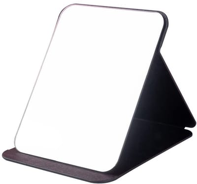 Opvouwbare Make-up Spiegel HD - Draagbare Compacte Vrijstaande Spiegel in Zwart PU-leer, 16,5 cm x 11 cm