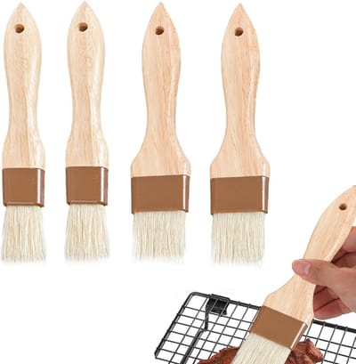 4 stuks bakkwasten, natuurlijke haren, keukenkwast, kookkwast, boterkwast, grillkwast, broodborstel, borstel, hout, oliekwast voor levensmiddelen, barbecue, gebak, vlees, koken