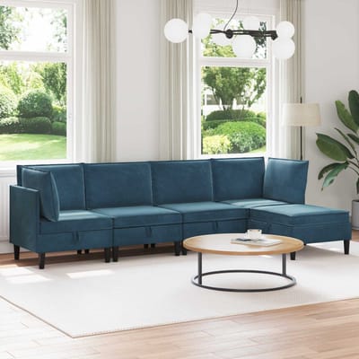 vidaXL - Woonkamer - Meubelset - 5 - st - Blauw - Fluweel