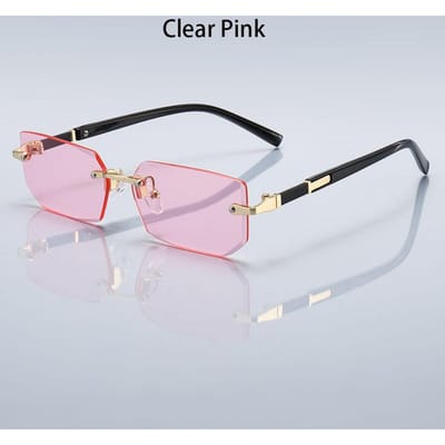 Luxe Randloos Zakelijk Rechthoekig Verlooplens Unisex Stijlvolle Zonnebril Bril Vrouwen Mannen Stijlvol Gekleurde lenzen Metalen Frame