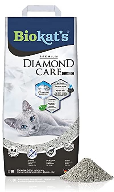 Biokat's Diamond Care Classic, Odourless - Fine Cat Litter with Activated Carbon and Aloe Vera - 1 Bag (1 x 10L)
