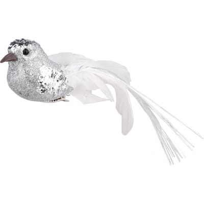 12 stuks Kunstvogel Zilver Kerstboom Decoratieve Vogel Ornament met Metalen Clip white