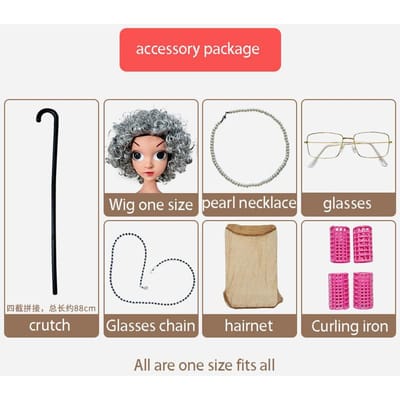 Carnaval Vêtements pour enfants École 100 Jours Ensemble Grand-mère Déguisement Amusant Cosplay Costume de Grand-mère Jupe à fleurs 130&Other gray