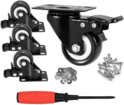 Zware Zwenkwielen met 4 Remmen en Schroeven voor Meubels, Rubber Trolleywielen tot 150kg, Geluidsarm en Geschikt voor Diverse Vloeren