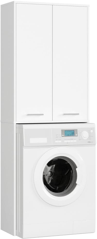 Badkamerkast voor Wasmachine FIN / Hoge Wasmachinekast met 2 Deuren / AKORD Furniture Factory / Wit / 64 x 180 x 30 cm