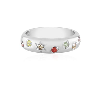 Cavill - Zilveren Ring - 925 Sterling Zilver Geplatineerd - 7 Madagascar Saffieren 0,268 ct Ronde Snede - Elegant Dames Sieraad - Maat 17-20