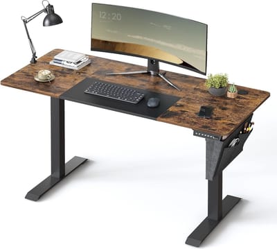 In hoogte verstelbaar bureau elektrisch 60 x 140 cm traploos verstelbaar met geheugenfunctie vintage bruin-basiszwart LSD016X01