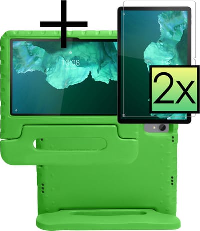 Hoes - Geschikt voor Lenovo Tab P11 - Met 2x Screenprotector - Kinderhoes Shockproof Bumper - Kidsproof Case - Tablet Hoesje - Kinder Cover - Groen