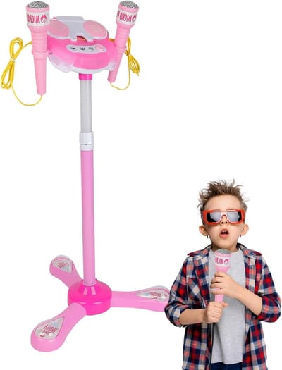Kinder Microfoon met Statief - Speelgoed Microfoon Karaoke - Kinderfeestjes Organiseren - Flexibel Ontwerp - 89x35x27 cm - Roze