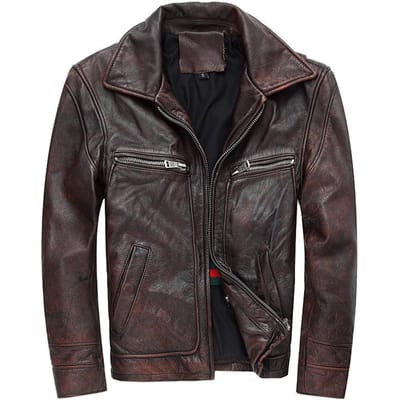 Europa en De Verenigde Staten Lente Eerste Laag Koeienhuid Leer Leren Jas Heren Doe Oud Motorjack 3XL black