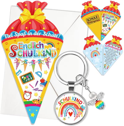 Dailygoods- Schultüte eerste schooldag - snoepzak - wenskaart - cadeau - sleutelhanger - papier/roestvrij staal - decoratie voor schoolkinderen 2024