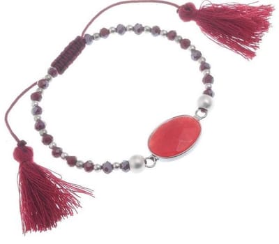 Behave - armband met natuursteen en kwastjes - bohemian zomerlook