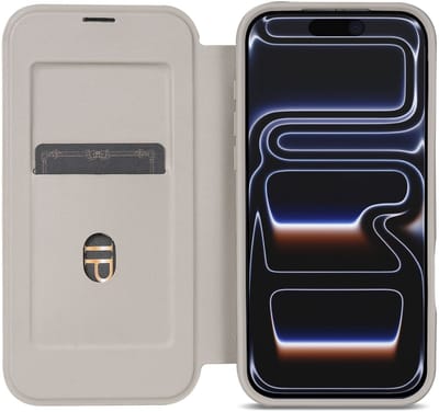 Portemonnee Hoesje Geschikt voor Apple iPhone 17 Pro | Compatibel met MagSafe | Wallet Book Case met Magneet | Beschermhoes met Pasjeshouder | Transparant / Beige