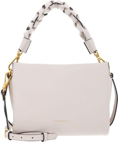 COCCINELLE Leren Schoudertas Boheme Grana Double Crossbody Double Grainy Leather Lambskin White / Laurel Green Crème