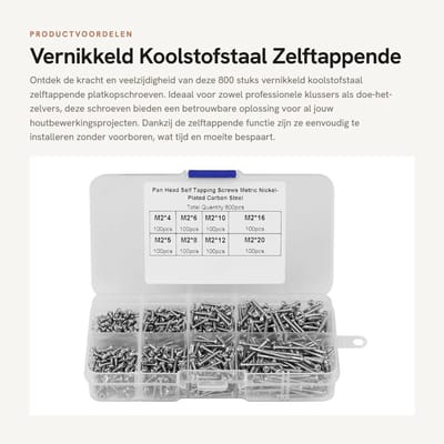 Dailygoods- Houtschroeven 800 Stuks - Zelftappende Platkopschroeven - Vernikkeld Koolstofstaal - Antislipschroeven - Hoge Prestaties - Eenvoudig te Bedienen - Schroeven