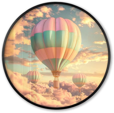 Poster in lijst Rond - Fotolijst 60x60 cm - Posters - Luchtballon - Dromen - Wolken - Lucht - Ronde posterlijst zwart - Decoratie - Wanddecoratie woonkamer - Muurdecoratie slaapkamer