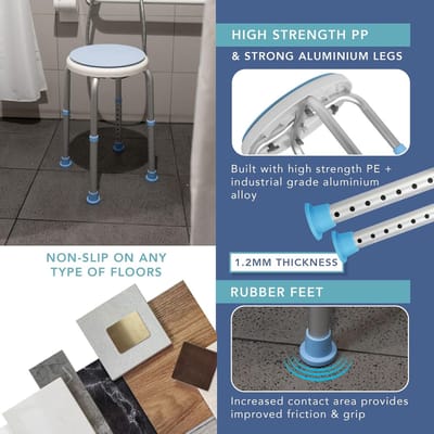 Ronde Douchekruk - Aluminium - 360° Draaibare Zitting - Verstelbare Hoogte - Voor Ouderen en Gehandicapten