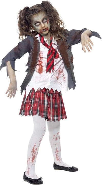 Zombie School Girl Kostuum voor Kinderen in Grijs