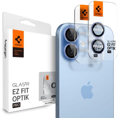 Spigen Camera Lens Protector Geschikt voor iPhone 17 / 16 / 16 Plus - Glas.tR EZ Fit Optik Pro - 9H Tempered Glass - Gemakkelijke Installatie - Blauw 2-Pack