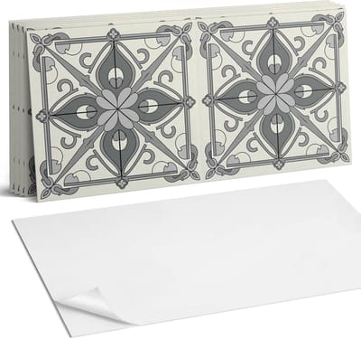 Coloray Plaktegels - Bloemenpatroon met symmetrie Wandtegel Zelfklevend - 60 cm x 30 cm - Grijs Plaktegels - 6 stuks - Rechthoek PVC Tegels - Plaktegels Keuken - Zelfklevende Vloertegels Badkamer - Vinyl Tegels - Zelfklevende Wandtegels