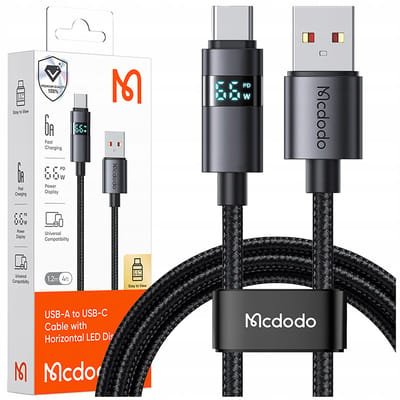 Data- en Oplaadkabel USB-A - USB-C McDodo CA-6520 Display, 100W, 1.2m, Zwart