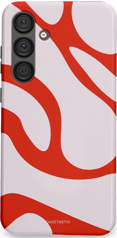 Casetastic hoesje geschikt voor Samsung Galaxy S25 Plus - Dubbellaagse bescherming - Oranje Witte Pebbel Stenen - Fashion Case - Lichtgrijs Rood