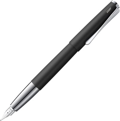 LAMY studio zwarte vulpen - universele vulpen in elegante volledig metalen behuizing - met propellervormige clip & stalen penpunt in lijndikte M - incl. inktpatroon T 10 blauw