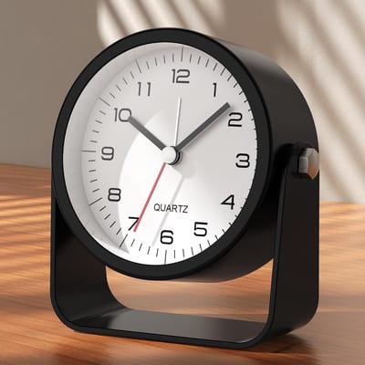 Daity 1 stuk - Wekker - kleine retro bureauklok - werkt op batterijen - stille metalen bureauklok met licht - geschikt voor woonkamer - slaapkamer - nachtkastje en boekenplankdecoratie