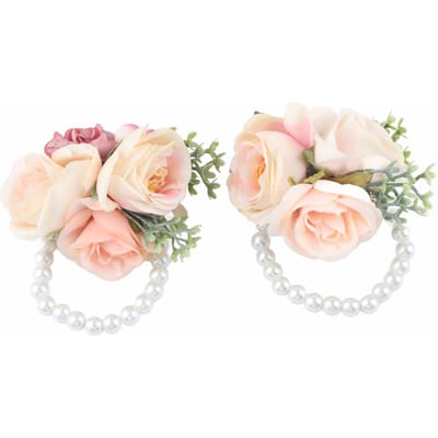 2 Pièces/Sac Fleur de Poignet de Demoiselle d'Honneur Fleur Artificielle à Main pour Mariage Anniversaire Cocktail Rose rose