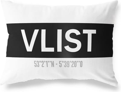 Tuinkussen VLIST - ZUID-HOLLAND met coördinaten - Buitenkussen - Bootkussen - Weerbestendig - Jouw Plaats - Studio216 - Modern - Zwart-Wit - 50x30cm