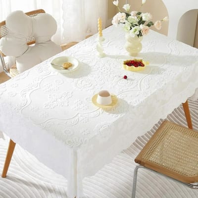 Kant Katoen Eetkamer Vierkant Tafelkleed Wit Bedrukt Theetafelkleed met Golvende Randen Europees Rechthoekig Gebreid Achtergronddoek 60x60cm