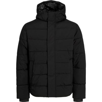 Jack And Jones Heren pufferjack met capuchon, geribd en in kleurblokken (Zwart)