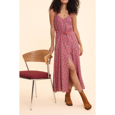 ICode Red Strappy Dress With Paisley Print Carmine Red Größe: 34 | Maxikleider Outlet | Damen | Rot
