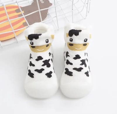 Anti-slip babyschoentjes - Soksloffen - Eerste loopschoentjes van Baby-Slofje - Wit Koe maat 20/21