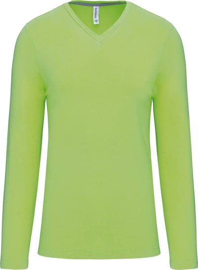 Kariban Herenshirt met lange mouwen en V-hals Lime - S