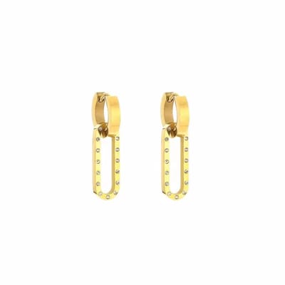 Bijoutheek Oorhangers hoop witte stenen Goud