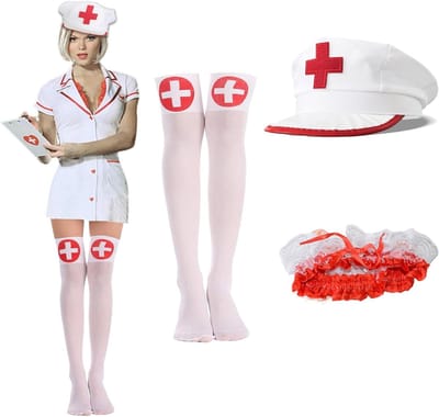 Verpleegster Kostuum Accessoires - Haarband, Stethoscoop, Kousenband en Bril voor Halloween en Feestjes