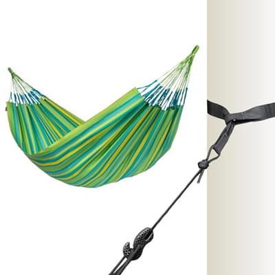 Klassieke dubbele hangmat voor binnen en buiten met boom- en paalbevestiging - 160 cm breed