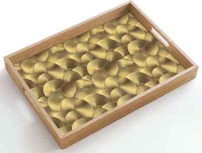 Dienblad hout 50x35 cm - Schootdienblad - Modern - Cirkel - Goud - Borrelplank rechthoek - Plateau dienbladen