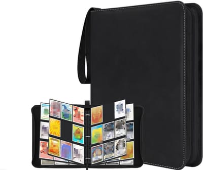 Groot verzamelkaartalbum, 900 kaarten met 50 pagina's, waterdicht suède kaartmap, draagbare verzamelkaartenmap Geschikt voor voetbalkaarten en fotokaarten (Zwart)