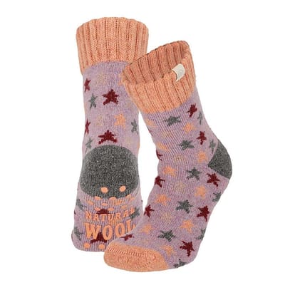 Apollo - Wollen Huissokken Kinderen - Stars - Paars - Maat 23/26